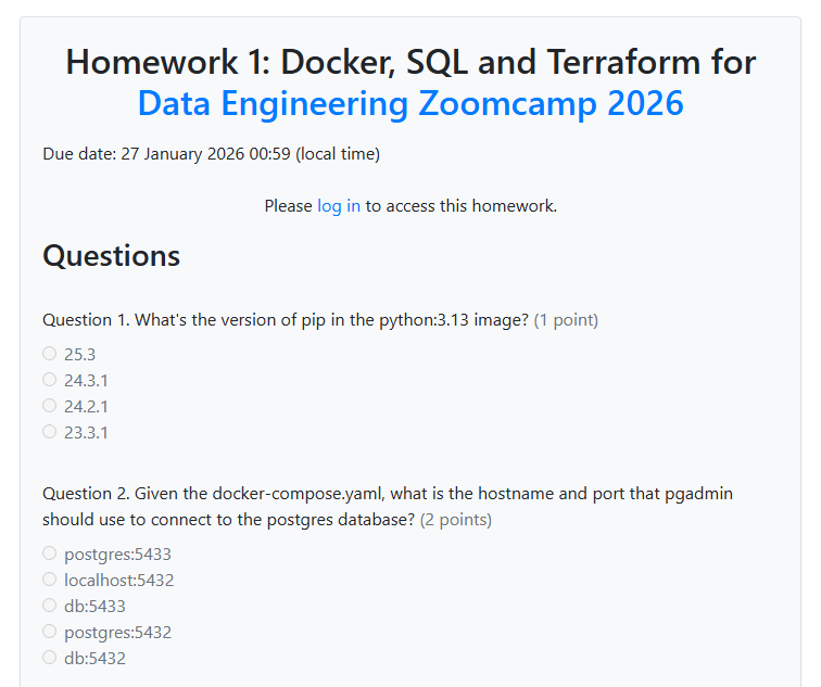 Homework submission page