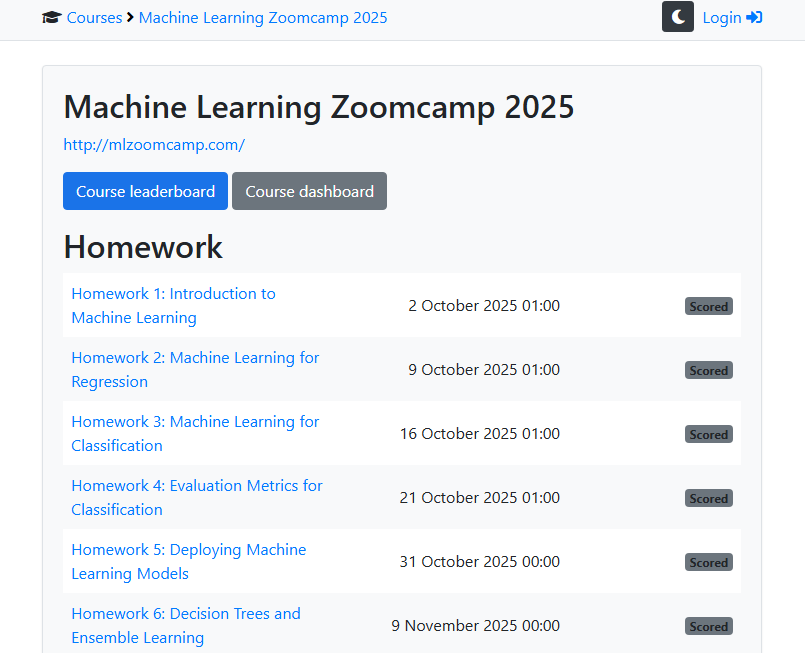 ML Zoomcamp course page