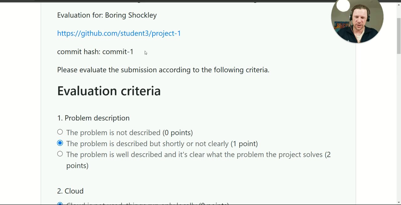 Peer review evaluation form with criteria
