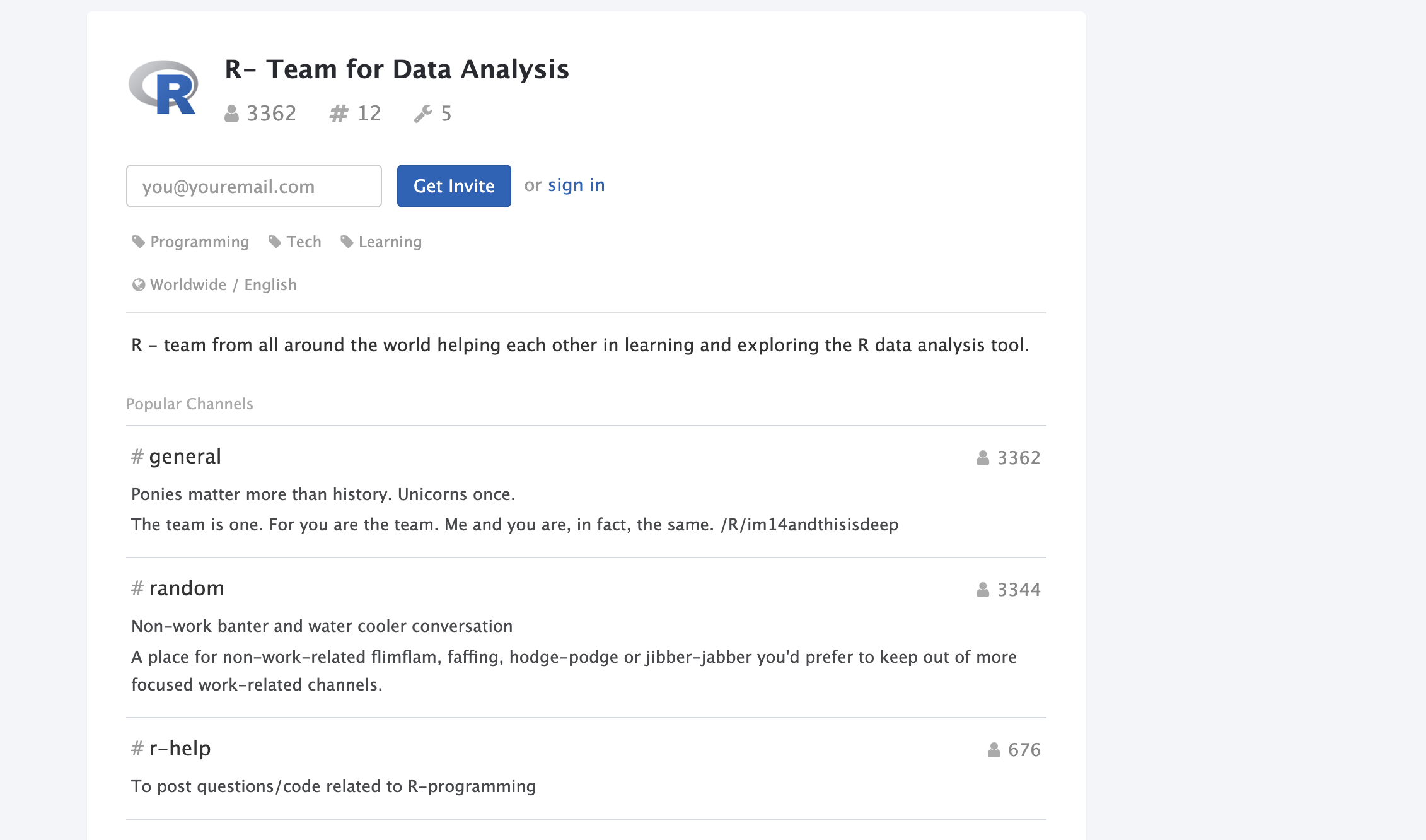 R-Team for Data Analysis Slack
