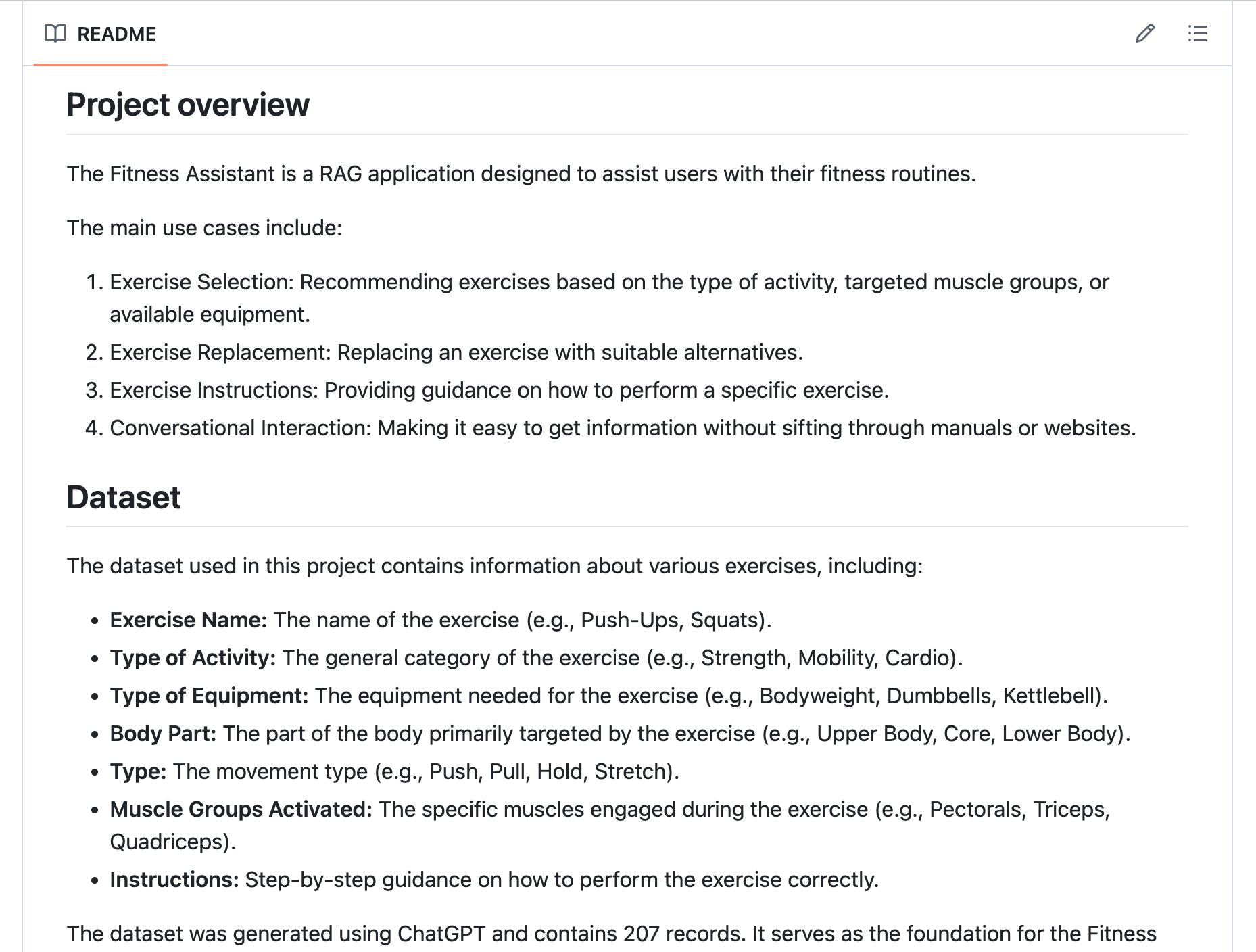 LLM Zoomcamp Fitness Assistant project - conversational AI RAG application helping users choose exercises and find alternatives for personalized fitness guidance