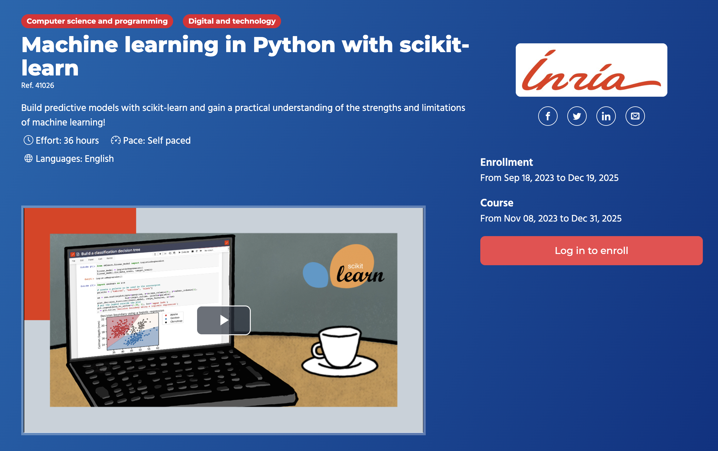 Inria Machine Learning with scikit-learn - free MOOC by scikit-learn core developers covering pipelines, model selection, and hyperparameter tuning
