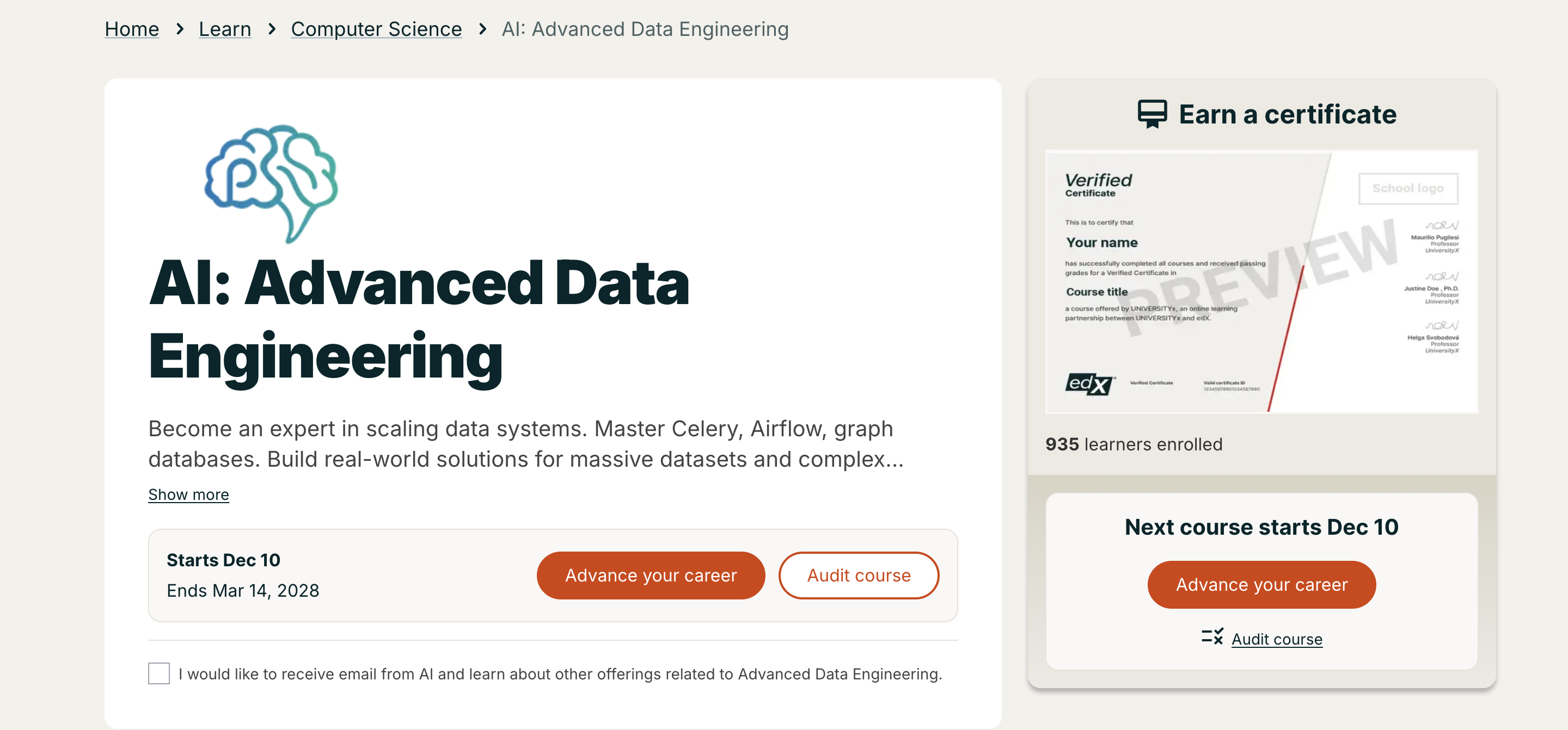 AI: Advanced Data Engineering course overview