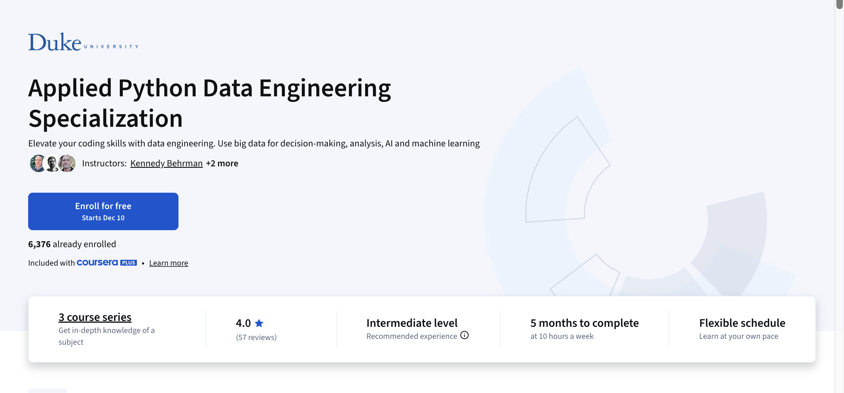 Applied Python Data Engineering Specialization course overview