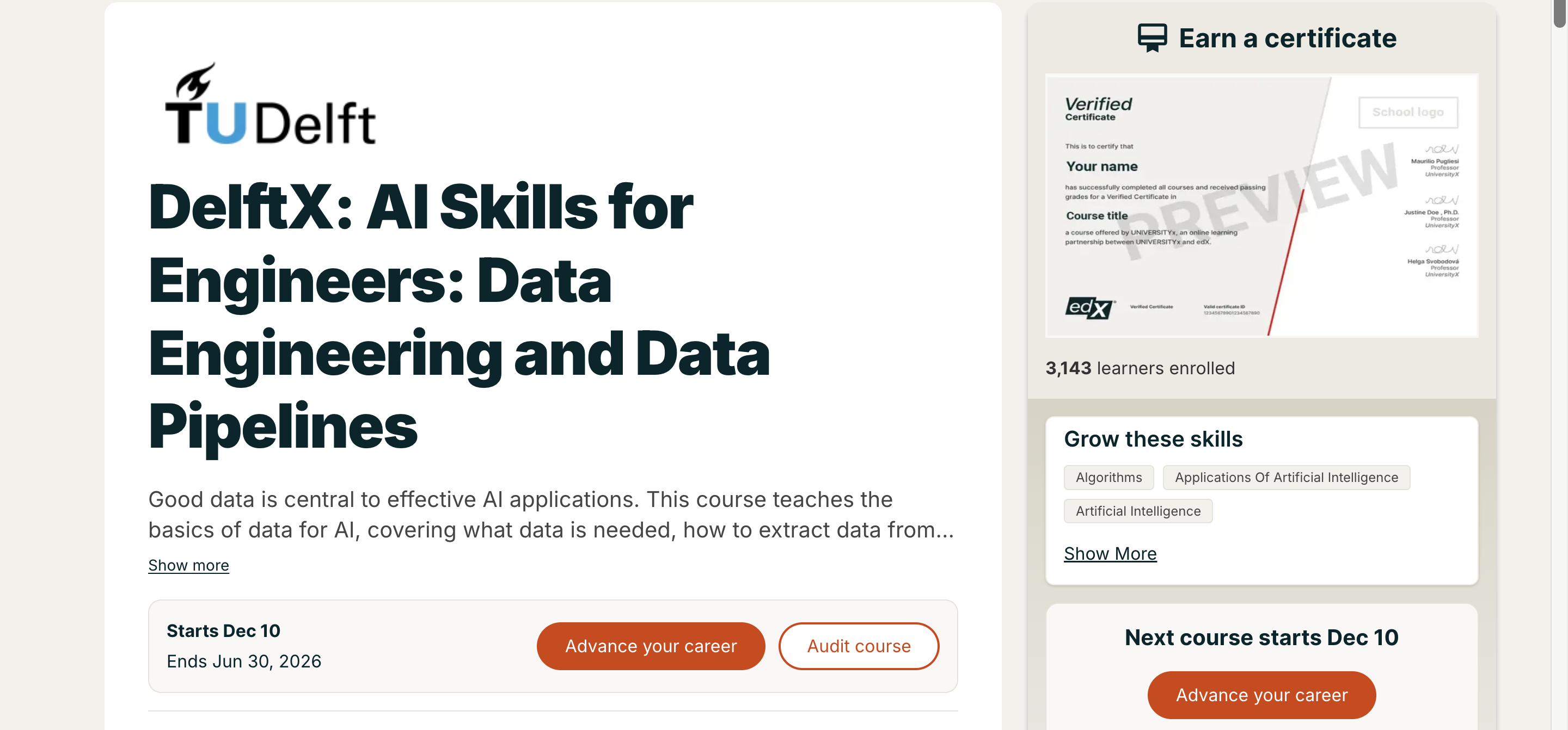 DelftX: AI Skills for Engineers - Data Engineering and Data Pipelines course overview