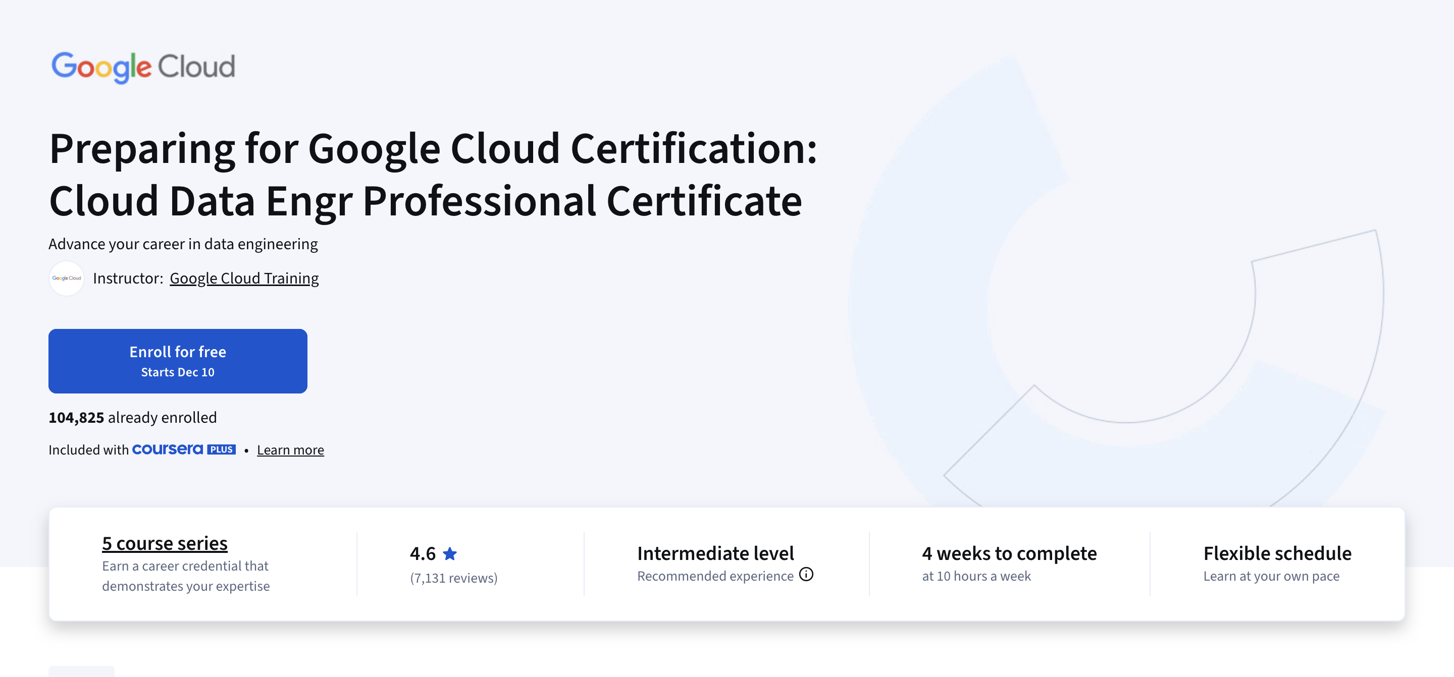 Preparing for Google Cloud Certification: Cloud Data Engr Professional Certificate course overview