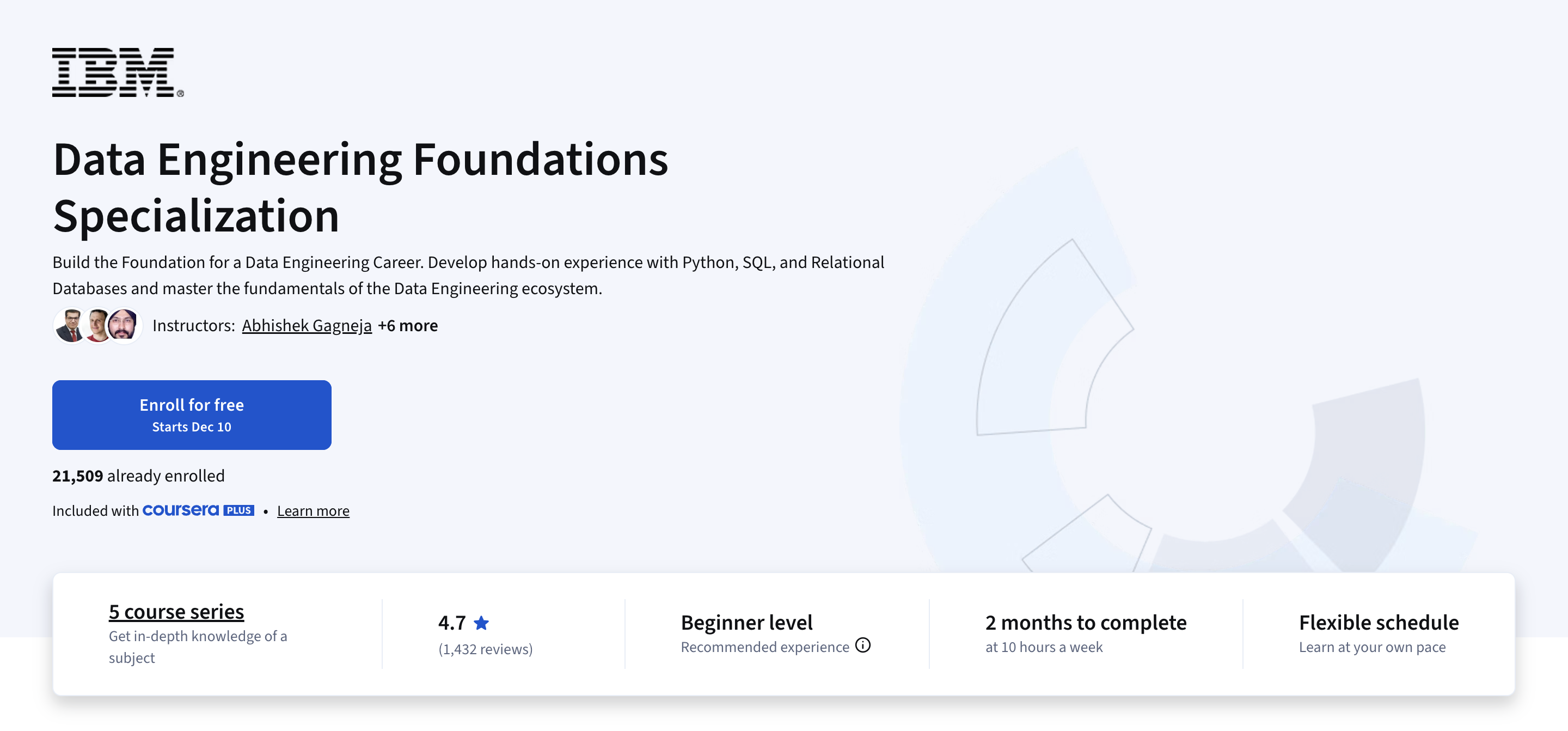 IBM Data Engineering Foundations Specialization course overview