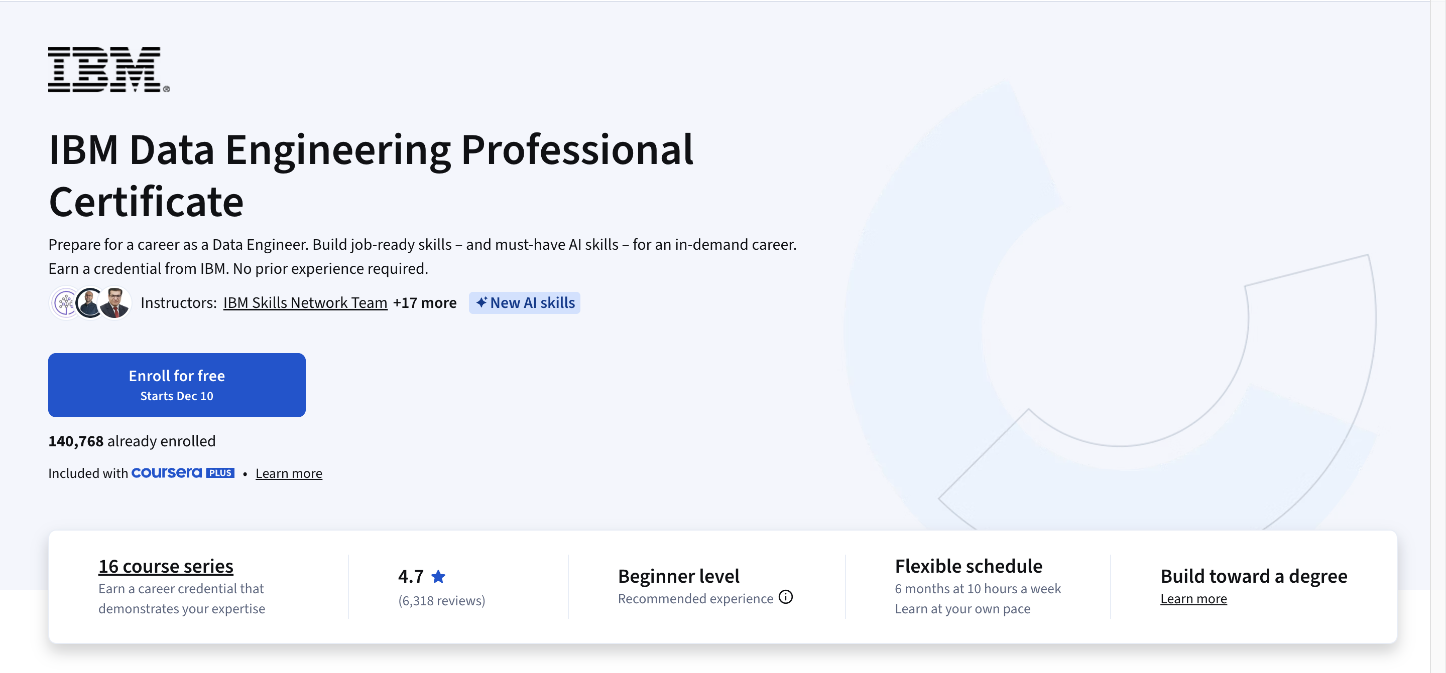 IBM Data Engineering Professional Certificate course overview