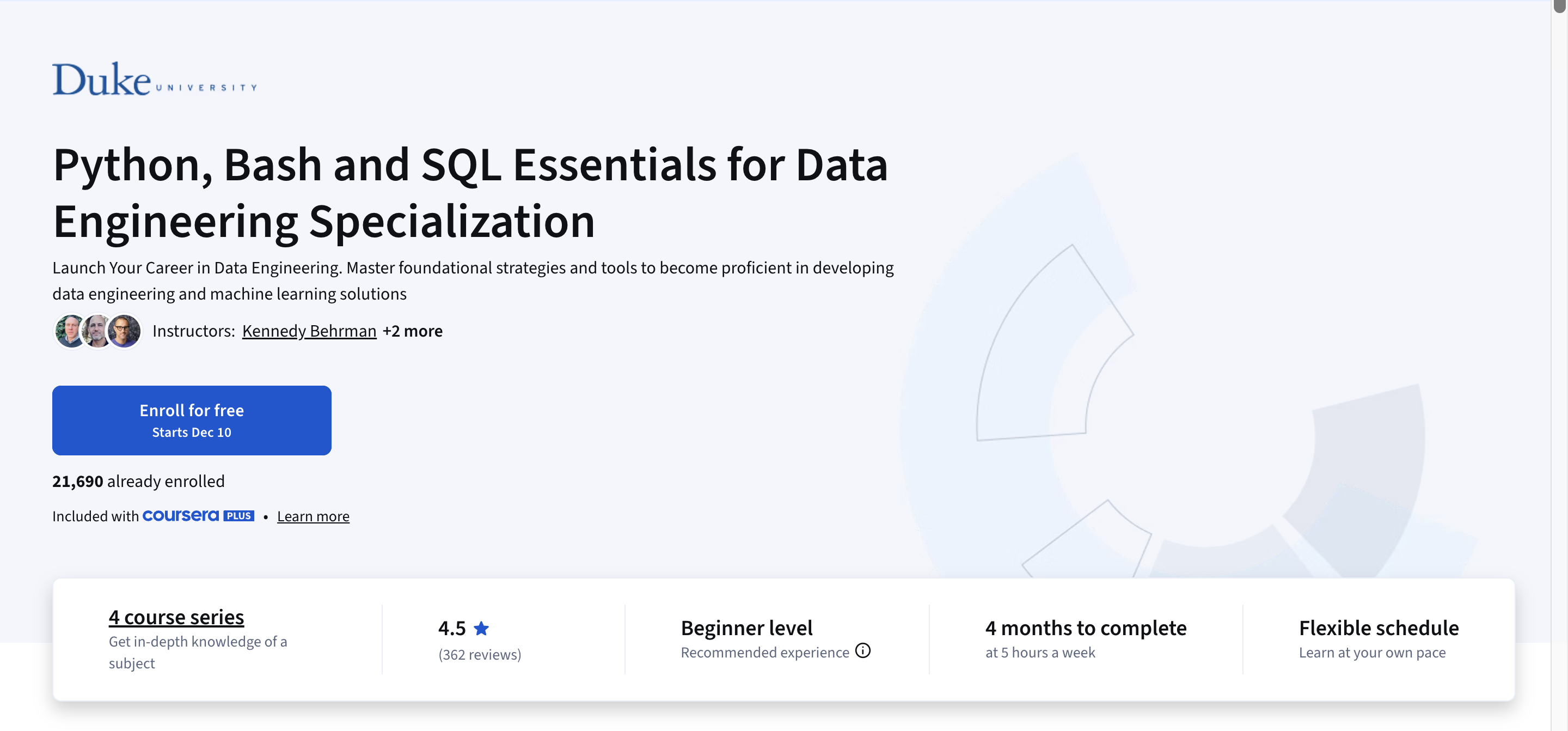 Python, Bash and SQL Essentials for Data Engineering Specialization course overview
